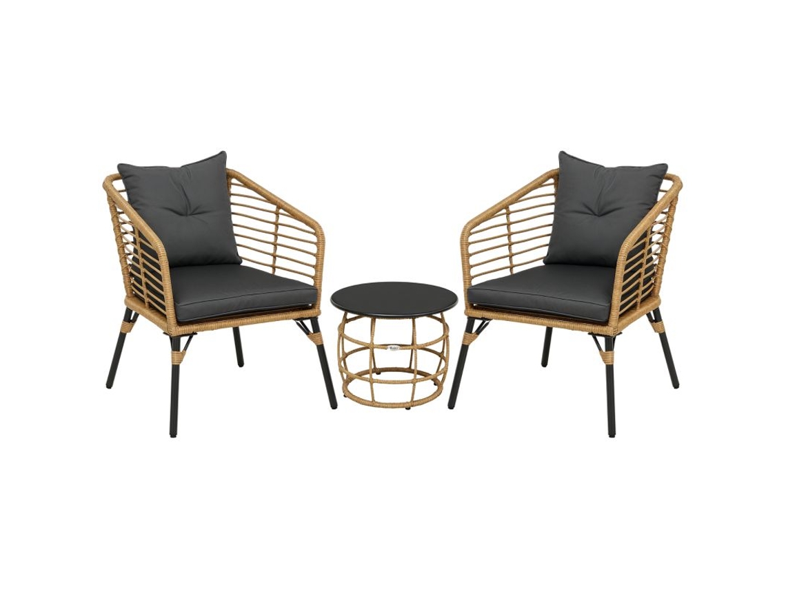 Conjunto Bistrô 3 peças resistente para exteriores, mesa lateral, 2 cadeiras, 62x65x78 cm, areia e cinza escuro MEGA ECHO TRADE SHOP