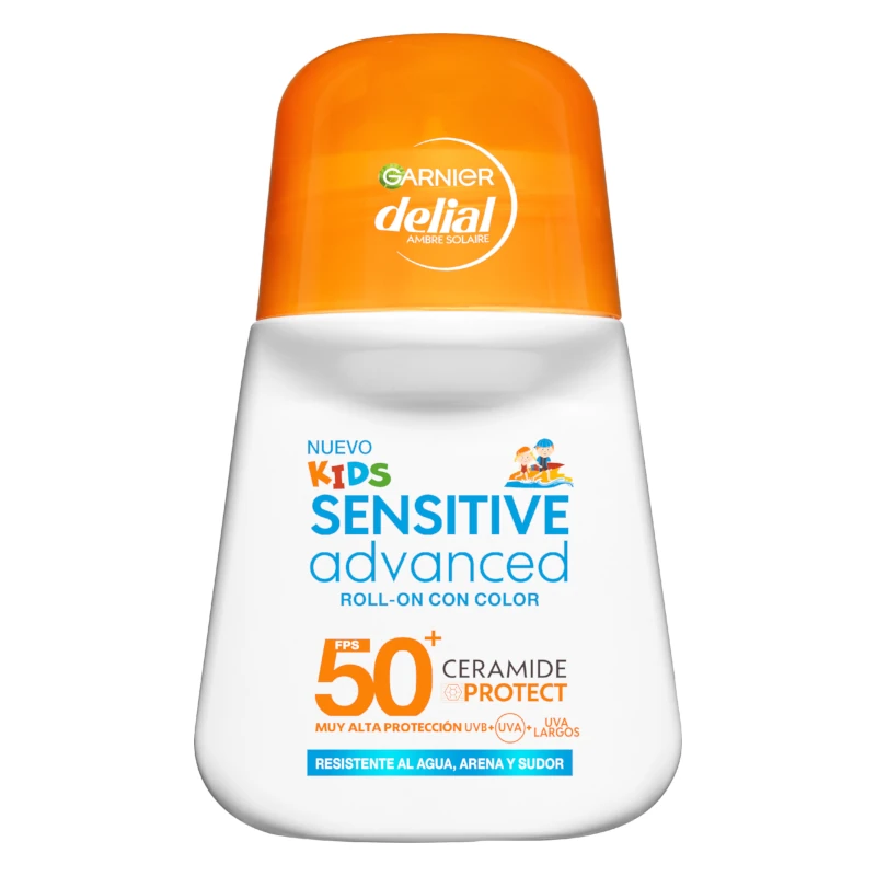 Protetor solar roll-on colorido FPS 50+ para crianças com pele sensível, 50 ml GARNIER