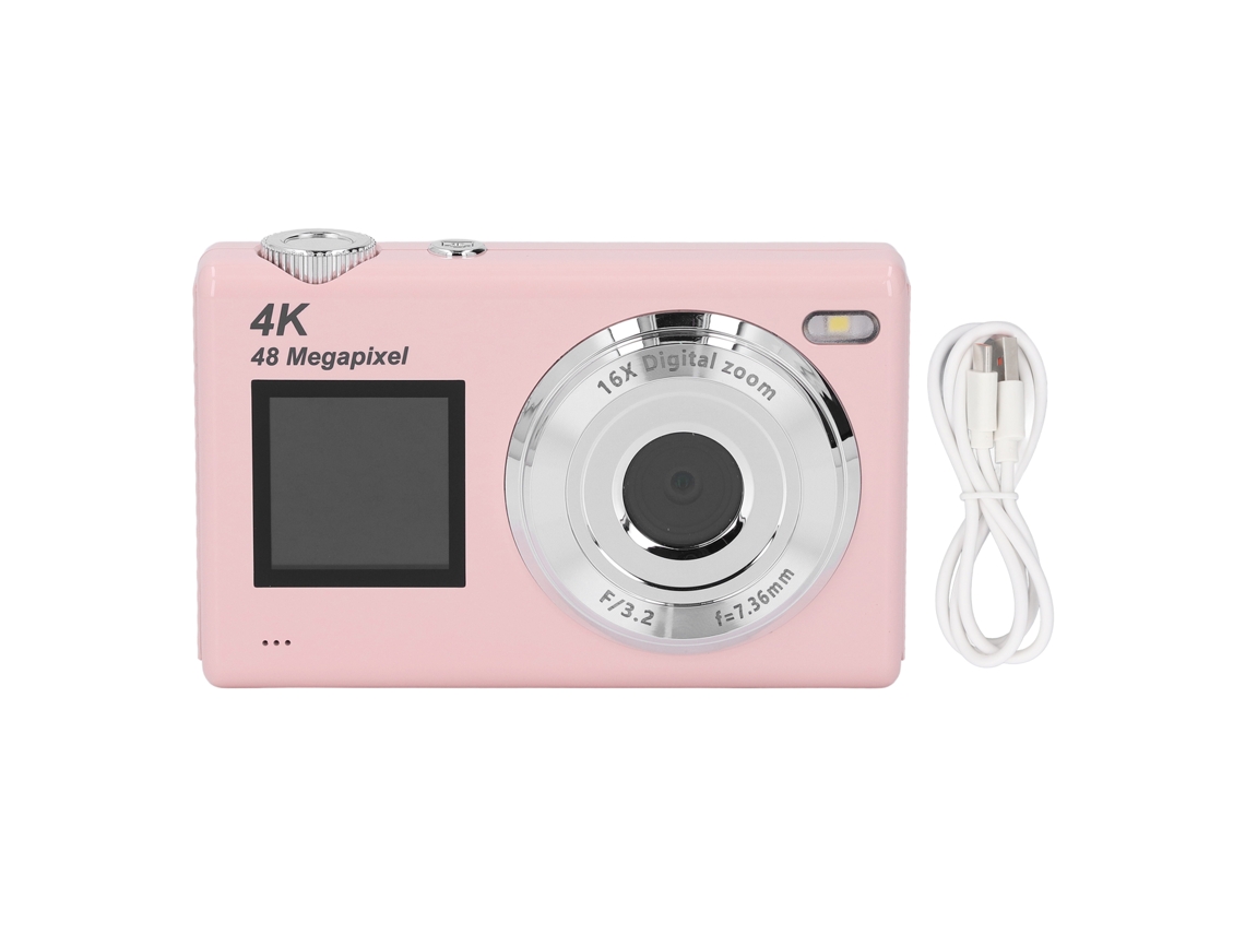 Câmera Digital 4k 48mp Com Foco Automático 16x Zoom Antishake Tela Dual Filtros De Beleza Rosa Para Estudantes