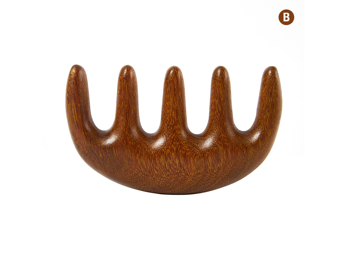 (b) Escova De Massagem De Madeira, Ferramenta De Raspagem E Massagem Corporal Em Sândalo Natural, Com Design De Dentes Largos.