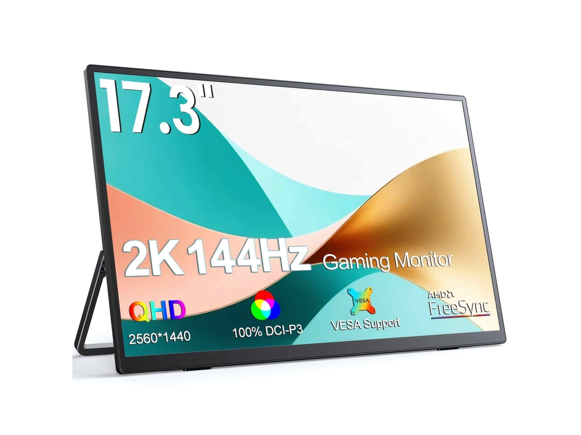 Monitor Portátil De 17,3", 2k Qhd, 2560x1440, 144 Hz, Ips, 8 Bits, Hdr, Freesync Premium, Vesa 75x75, Type-c, Pd, Mini Hdmi, 106% Srgb Para Jo
