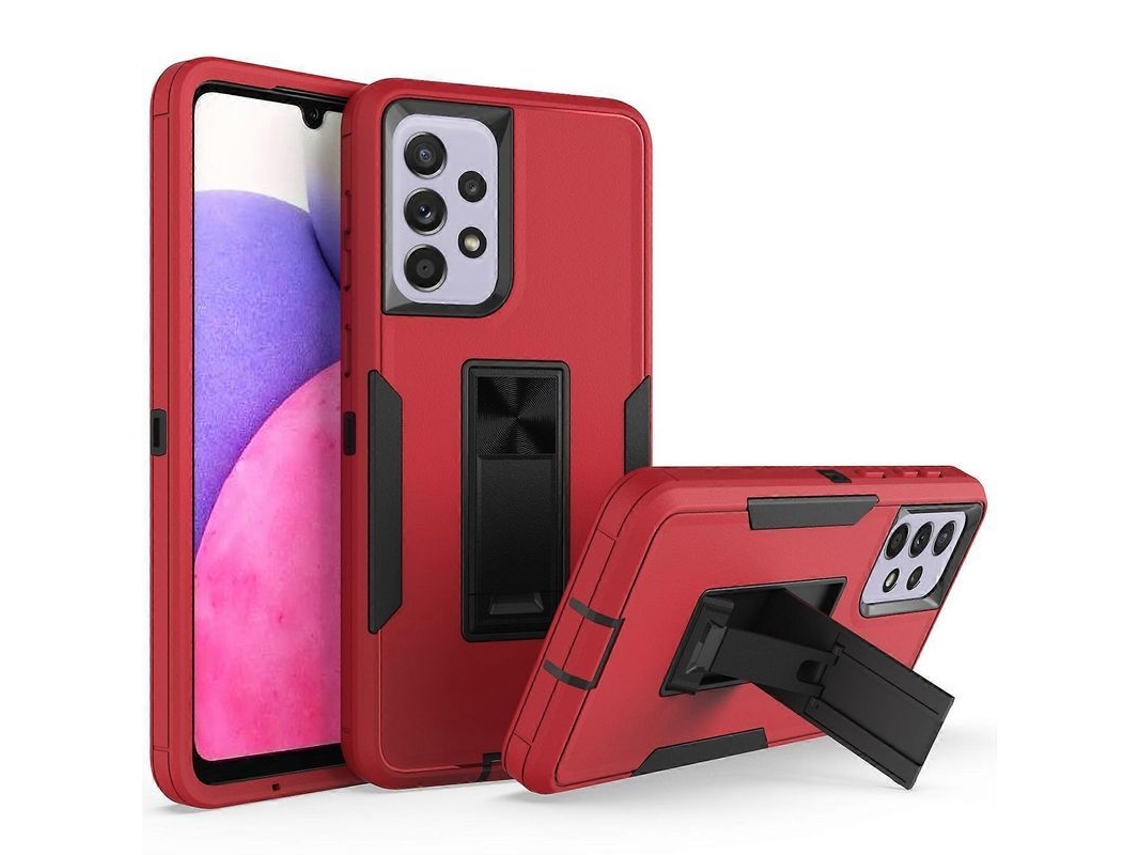 2026 capa para Samsung Galaxy A33 5g Anti queda Pc+tpu com Suporte Integrado e Lâmina de Metal para Carro Vermelho Preto