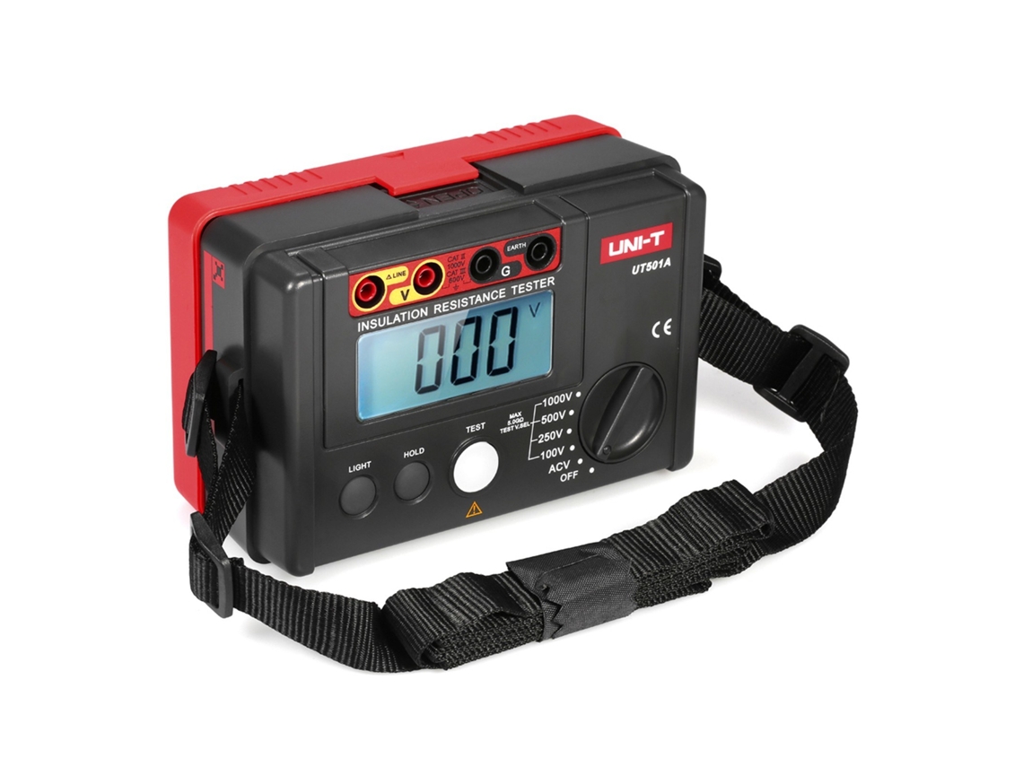 Medidor de Resistência de Isolamento Uni-T Ut501A 1000V Testador de Aterramento Megôhmetro Voltímetro com Luz de Fundo Lcd Preto Vermelho