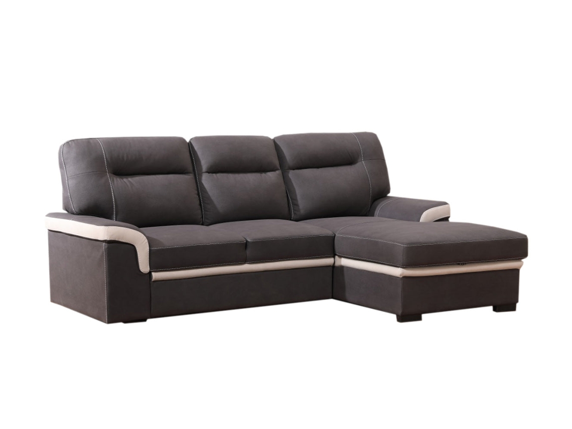 Sofá-Camachaise Longue Old Farrar 255Cm Preto Chaise Direita SALDOSYSTOCKS
