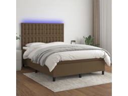Vidaxl Cama Box Spring C/ Colchão/led 140x190cm Tecido Castanho-escuro