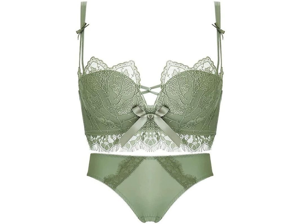 Sujetador Sexy De Encaje Floral Sin Aro De Acero Suave Con Relleno Push Up Para Mujer Verde Claro 36