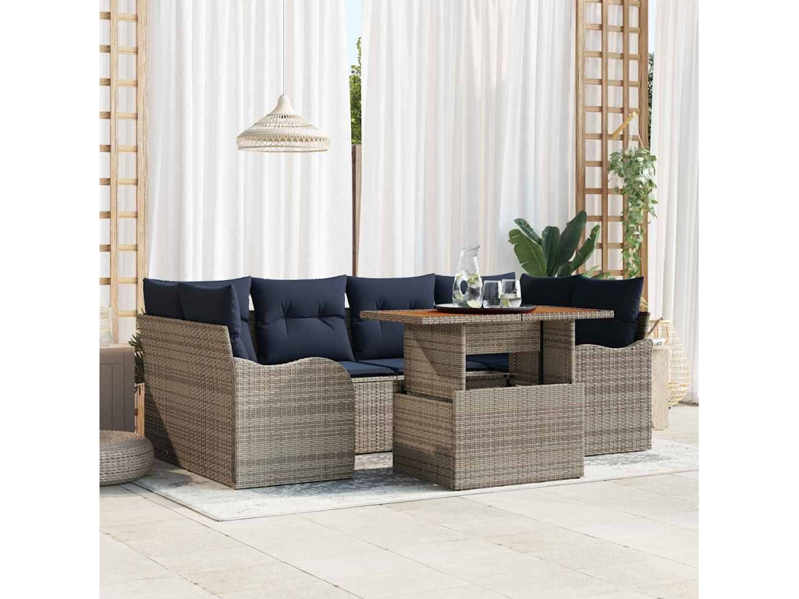 Vidaxl Conjunto De Sofá De Jardim 7 Unid. Cinzento E Azul Marinho
