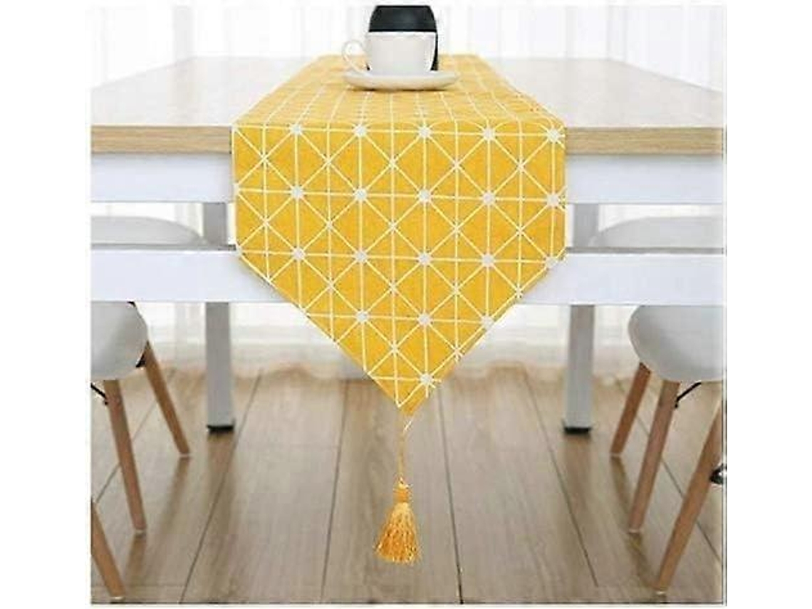 Toalha De Mesa De Algodão Artesanal 12 X 70 Toalha De Mesa Para Casa (linho Amarelo)