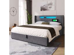 Cama Estofada 140x200 - Com Função De Carregamento Usb Tipo C E Luz Led - Bege