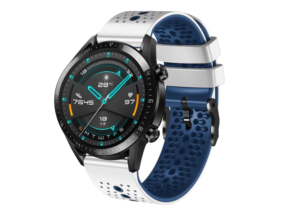 Bracelete de Smartwatch para Huawei GT2 46mm 22mm de silicone de duas cores perfurada (branca + azul)