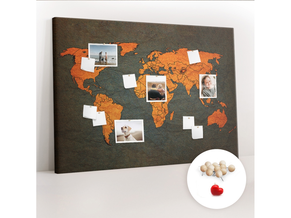 Quadro De Cortiça Com Impressão Mapa-múndi Para O Quarto Das Crianças Espelharte (140x100 Cm)