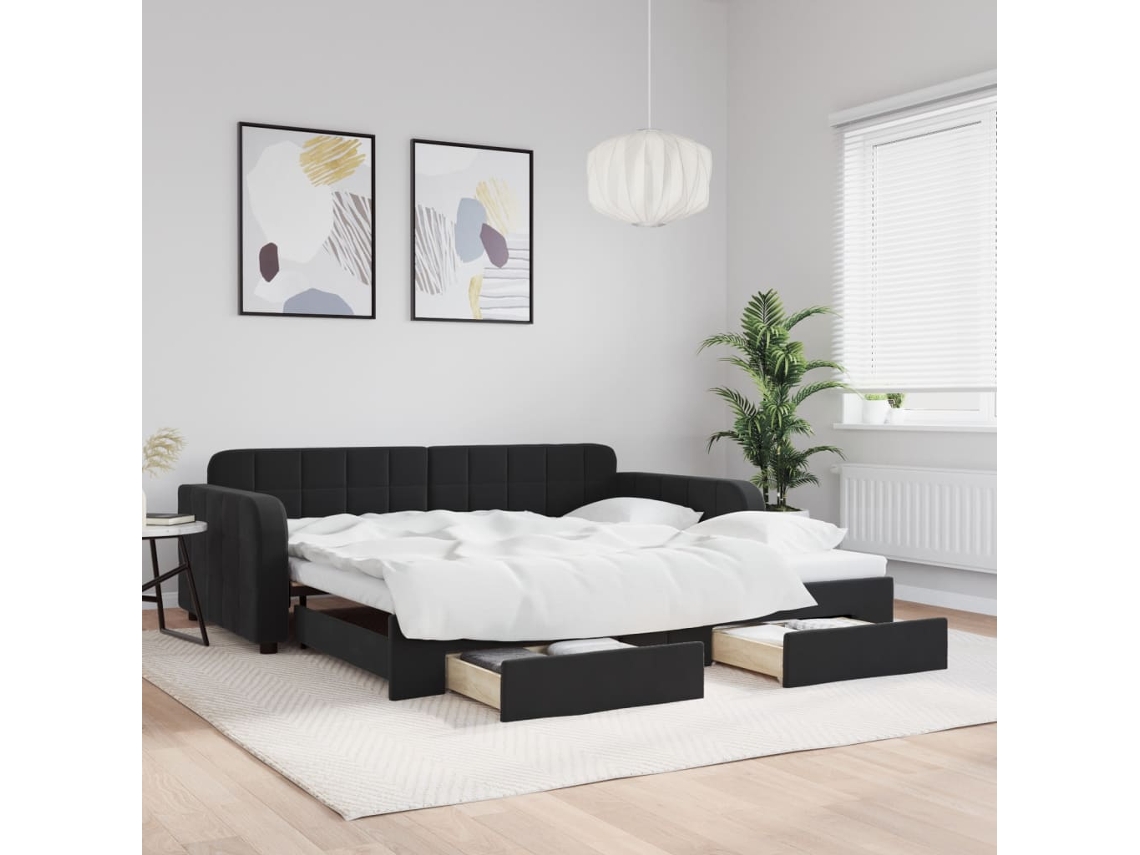 Vidaxl Sofá-cama Com Gavetão E Gavetas 100x200 Cm Veludo Preto