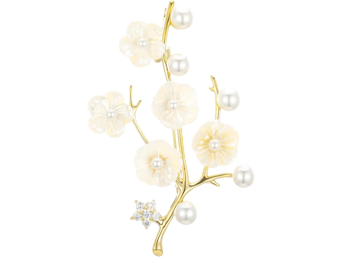 1 Broche De Flor Com Strass E Pérolas, Feito De Liga Metálica, Para Mulheres
