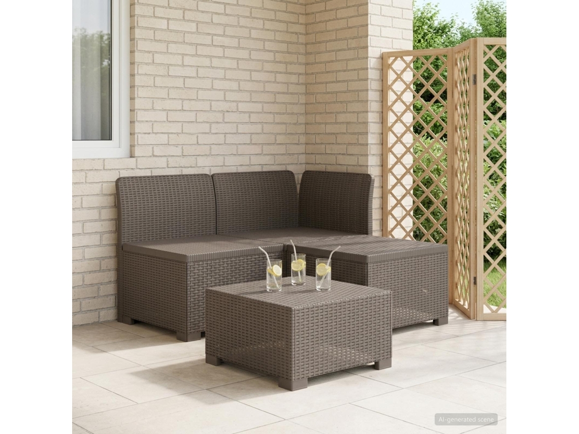 Vidaxl Sofá De Jardim 3 Lugares Estilo Rattan Pp Cinzento-claro