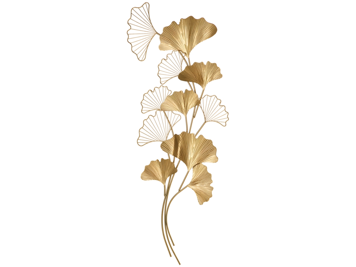 Decoração de Parede 3d em Metal,arte de Parede Dourada com Folhas de Ginkgo 138x70cm