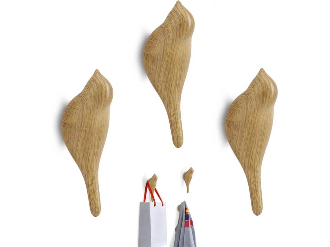 Ganchos De Madeira Com Design De Pássaros - 3 Peças, Ganchos De Parede Em Resina E Madeira Para Casacos, Toalhas, Chapéus