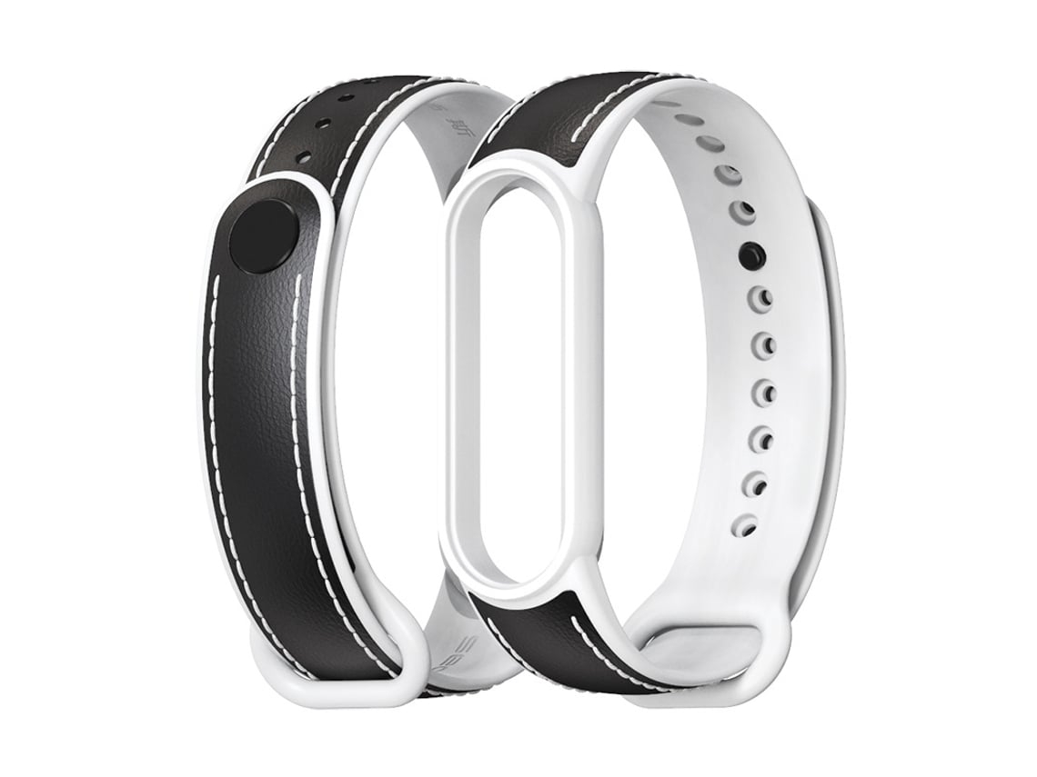 Lurelia Pulseira De Substituição Couro, Compatível Com Xiaomi Mi Band 5/ 6, Preta/ Branca, Acabamento Moderno