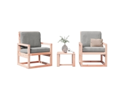 3 Pcs Conjunto Lounge Design Jardim Madeira Douglas Maciça Dkd Home Decor
