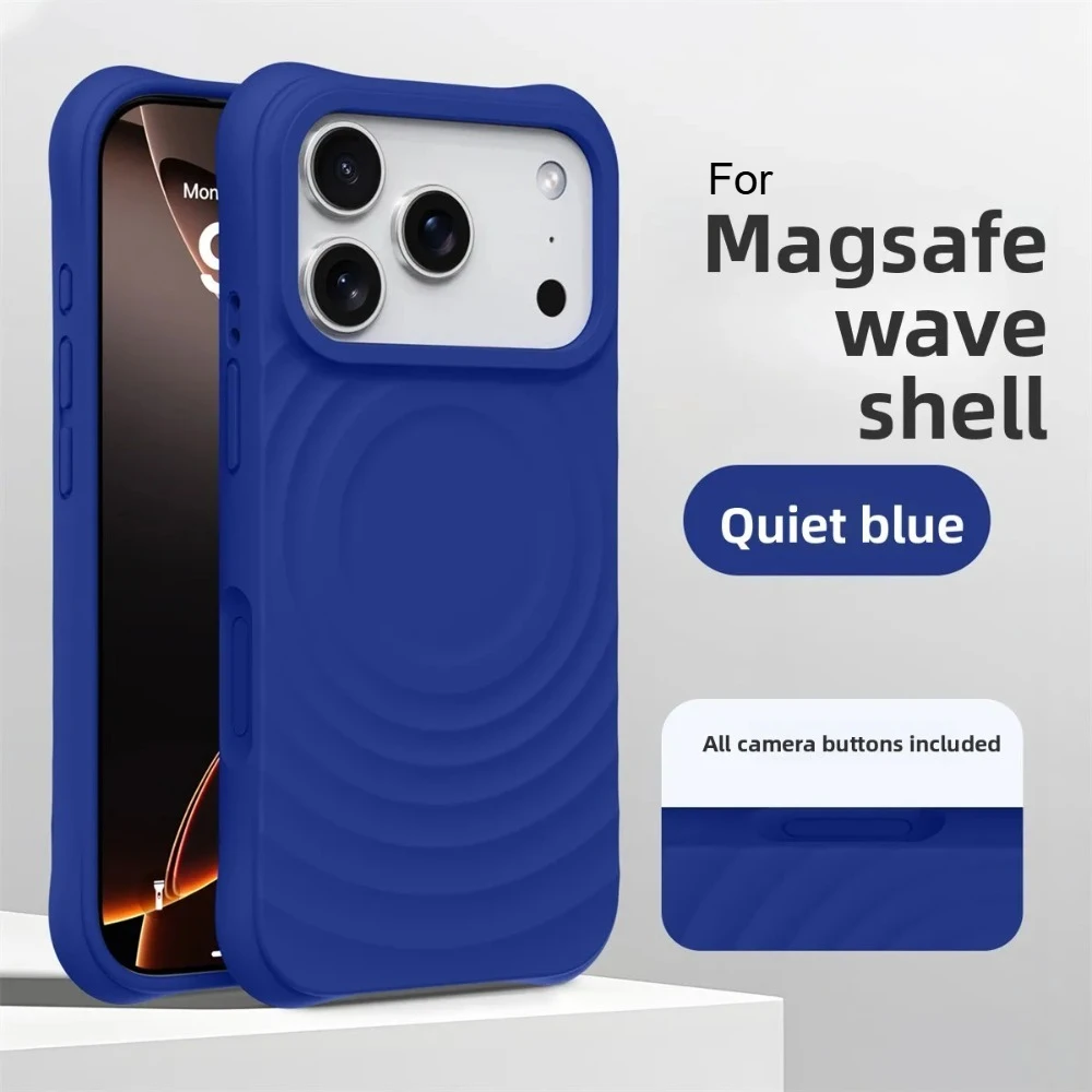 (azul, Iphone 14 Pro) Capa Com Textura De Ondulação De Água, Compatível Com Carregamento Magnético Magsafe, Silicone Líquido