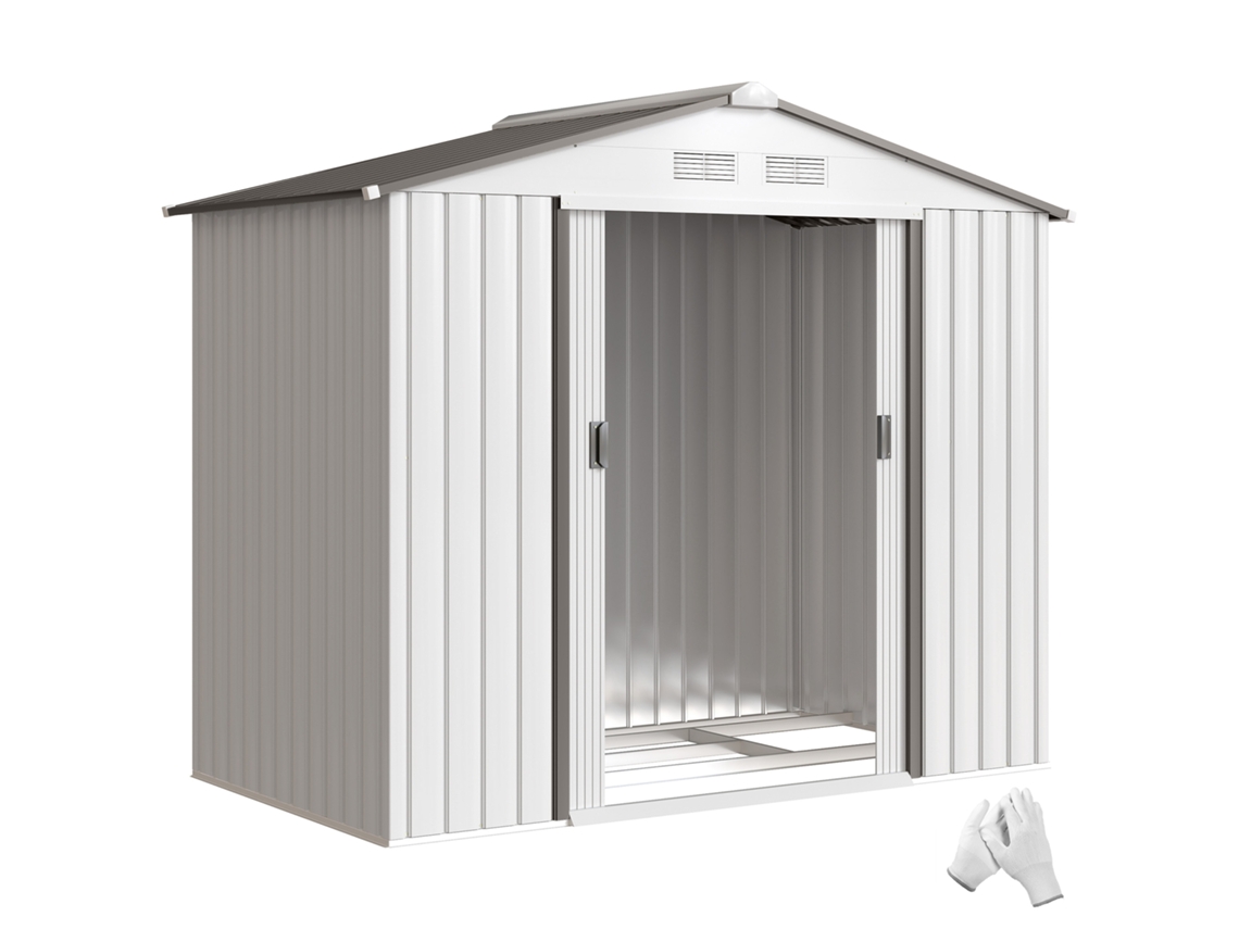 Casa de Ferramentas em Aço, galpão de Jardim com Portas Deslizantes 213x130x185cm branco BTFORUS