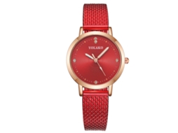 Relógio de Pulso Feminino Yolako de Quartzo com Pulseira de Plástico e Strass Vermelho