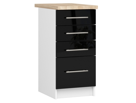 Armário de cozinha AKORD S40 com bancada sistema OLIWIA Branco 40 cm 4 frentes de gaveta Preto Brilhante 40x46x85 cm AKORD FURNITURE FACTORY