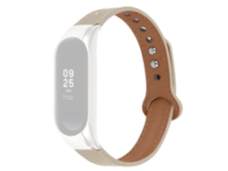 Bracelete de Couro Genuíno Design de Rebite Duplo para Xiaomi Mi Band 3/4 Branco Marfim