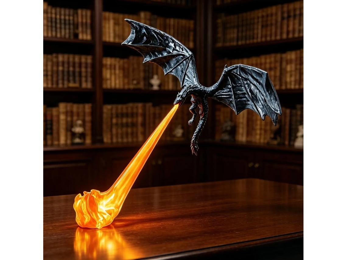 Lâmpada De Escultura 3d Fire-dragon Com Asas Para