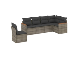 Conjunto de 6 Sofás de Jardim com Almofadões Vime Cinzento MAISON EXCLUSIVE (80x200 cm)