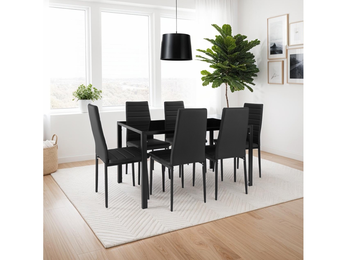 Pele Sintética,  Cadeiras De Jantar, Design Moderno Simples, Leves E Estáveis, Montagem Fácil, 6 Peças, Preto, 45 X 48 X 98,5 Cm Tectake