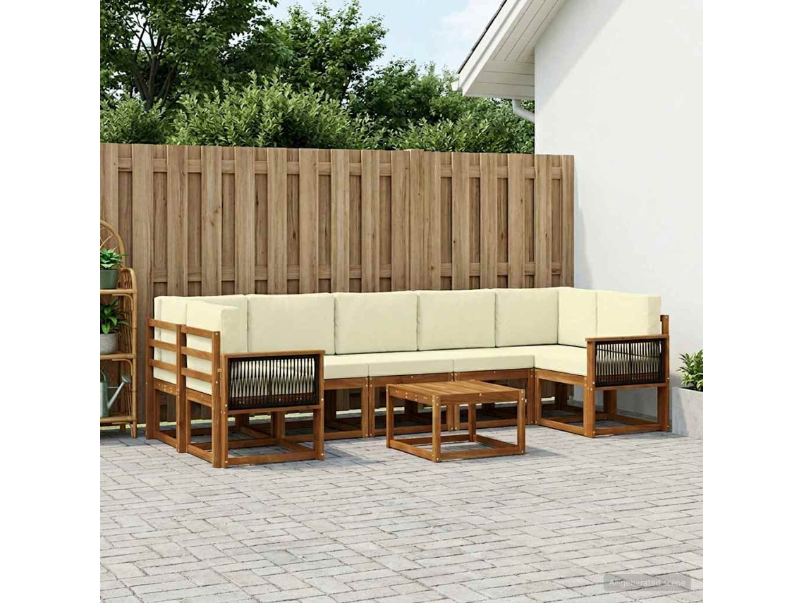 Vidaxl Conjunto De Sofás Para Exterior 6 Pcs Natural E Creme