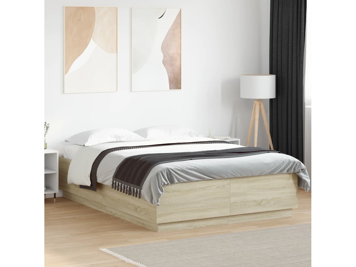 Estrutura Cama C/ Luzes Led Derivados Madeira Carvalho Sonoma