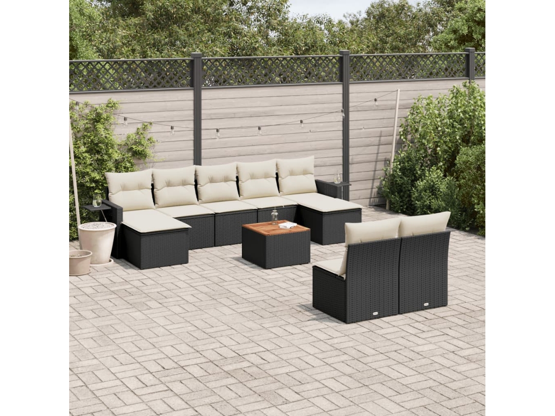 Vidaxl 10 Pcs Conjunto Sofás De Jardim C/ Almofadões Vime Pe Preto