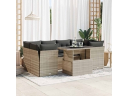 Vidaxl 7 Pcs Conj. Sofás Jardim Com Almofadões Vime Pe Cinzento-claro