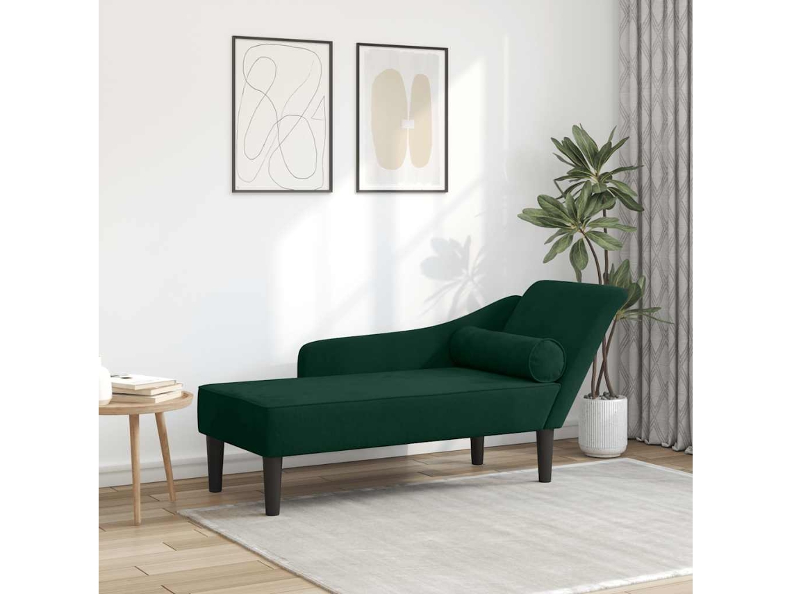Vidaxl Chaise Longue Com Almofadões Veludo Verde-escuro