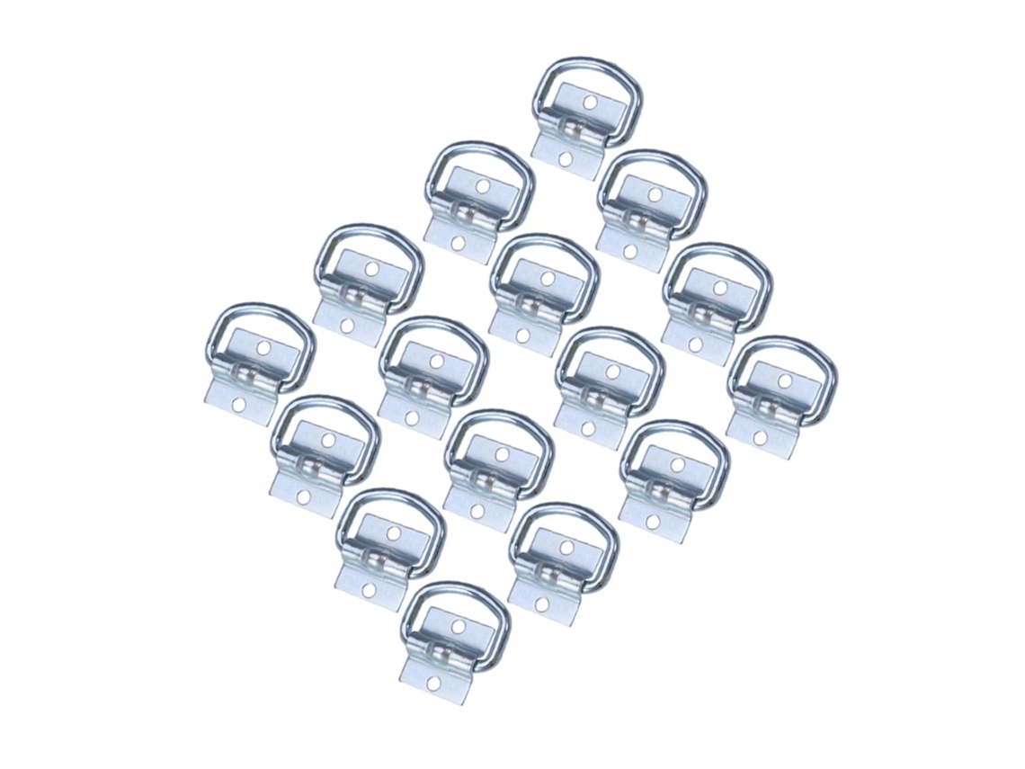 Conjunto de 16 argolas para reboque, em metal prateado, confiável e segura fixação.