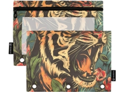 Angry Tigers And Roses Pasta Organizadora Doméstica Com Estojo Transparente Lápis, Grande E Resistente, 3-argolas
