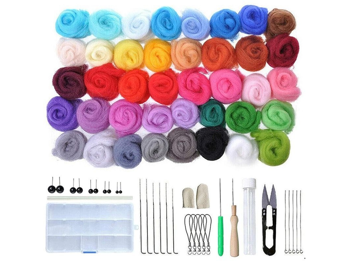 Conjunto de Lã para Feltro com Agulhas, 40 Cores, Artesanato
