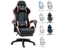Cadeira Gamer, Cadeira Gamer em Couro Pu Reclinável 135° com Apoio de Cabeça e Apoio para os Pés, 65x65x121 129 Cm, Preto e Rosa ROLIPO