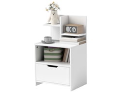 Criado-mudo 45x35x73cm Com Gaveta E Prateleiras Efeito Madeira, Branco