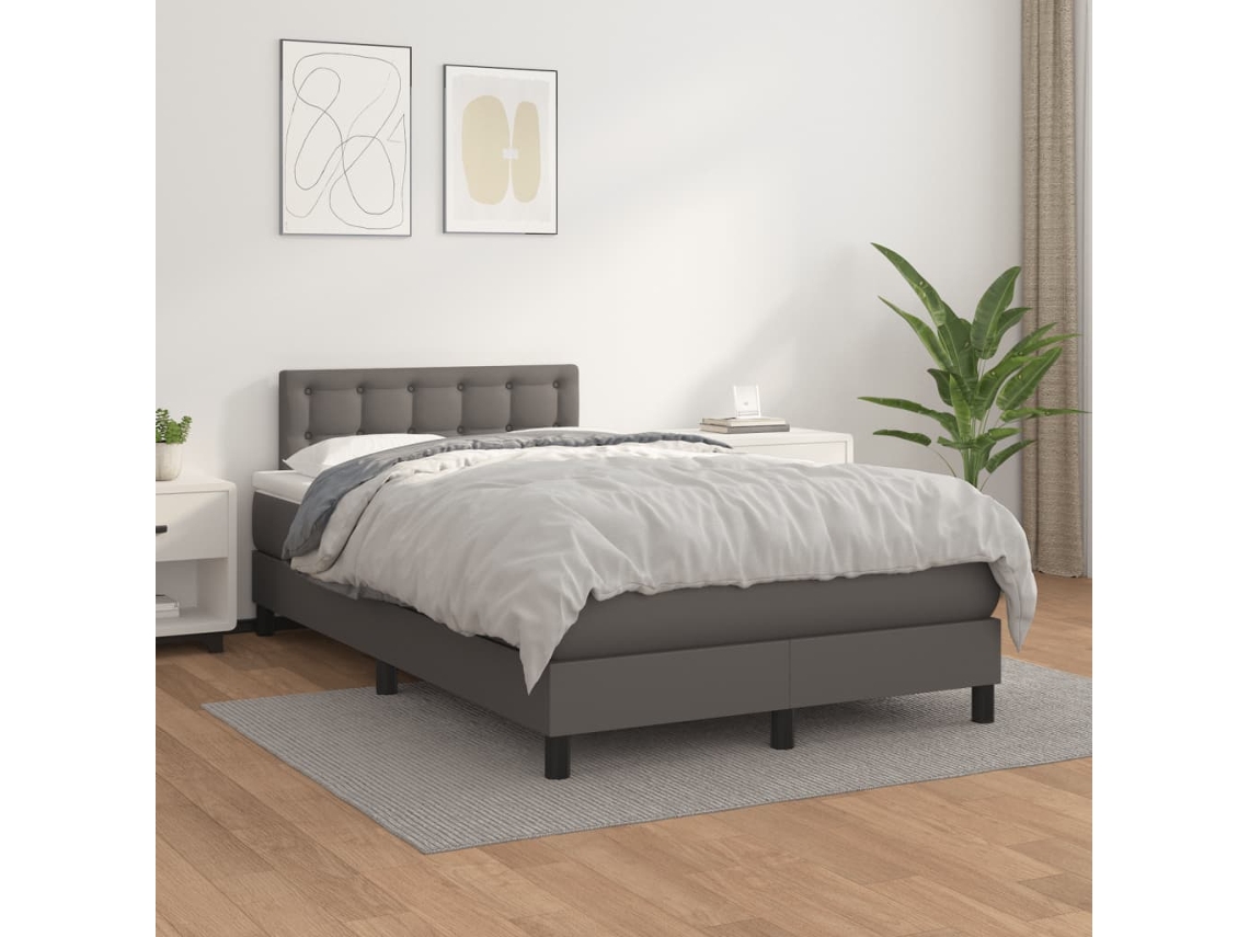 Vidaxl Cama Com Molas/colchão 120x200 Cm Couro Artificial Cinzento