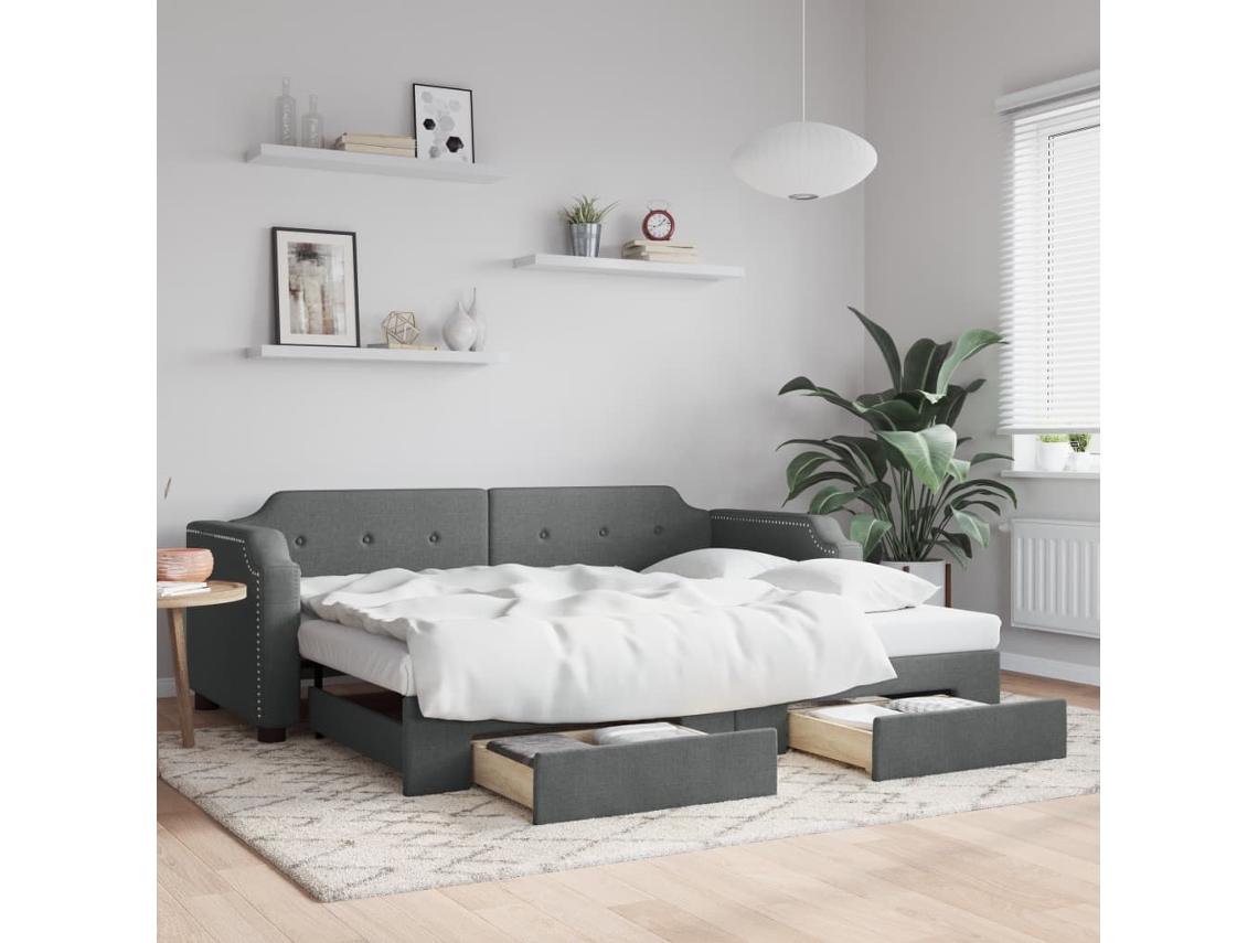 Vidaxl Sofá-cama C/ Gavetão/gavetas 100x200 Cm Tecido Cinzento-escuro