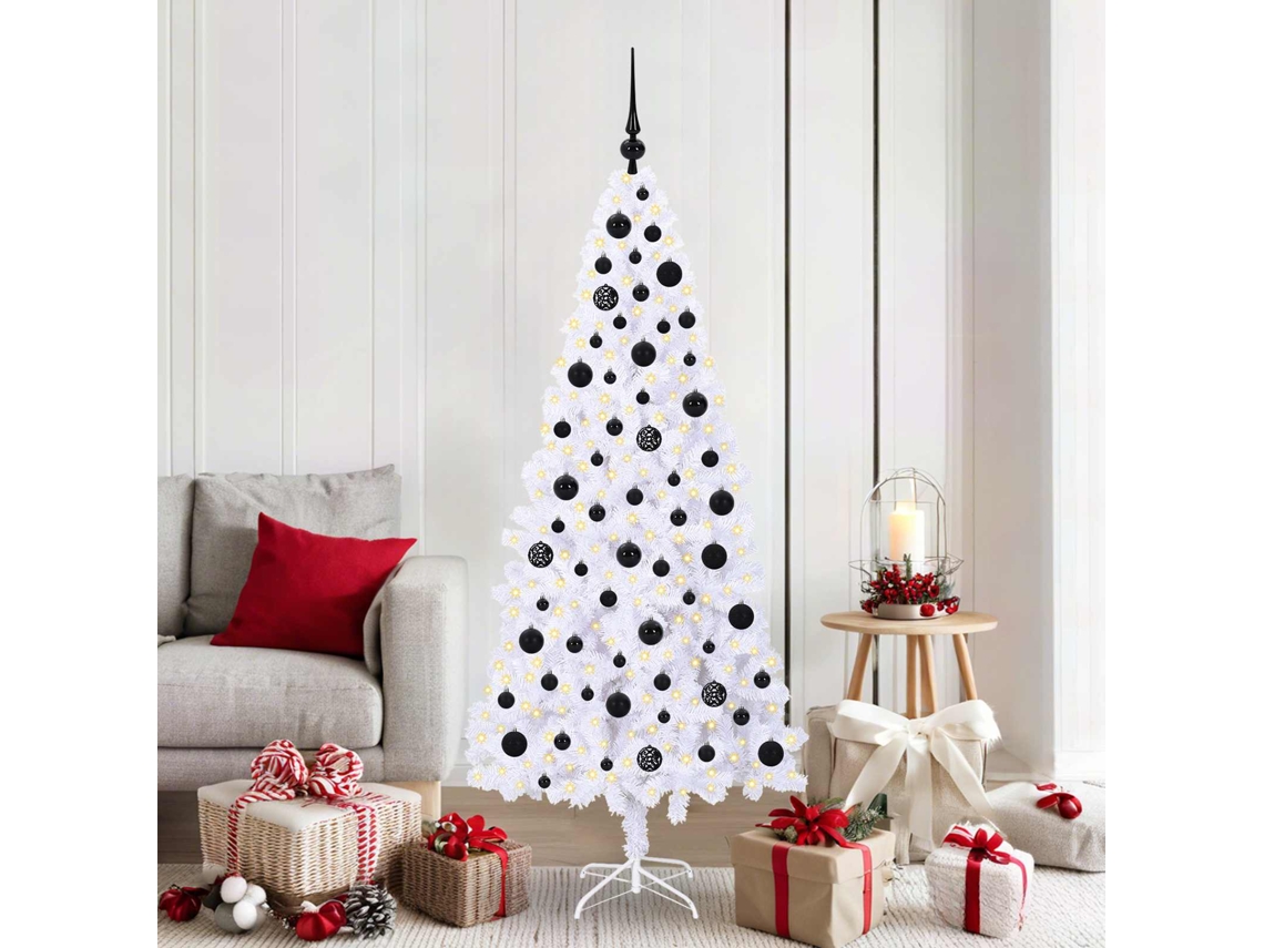 Vidaxl Árvore De Natal Artificial Com 300 Leds Branco 180 Cm Pvc E Aço