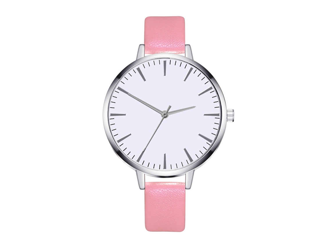 Relógio de Pulso Feminino de Quartzo com Pulseira Pu e Dial Fino Simples Rosa