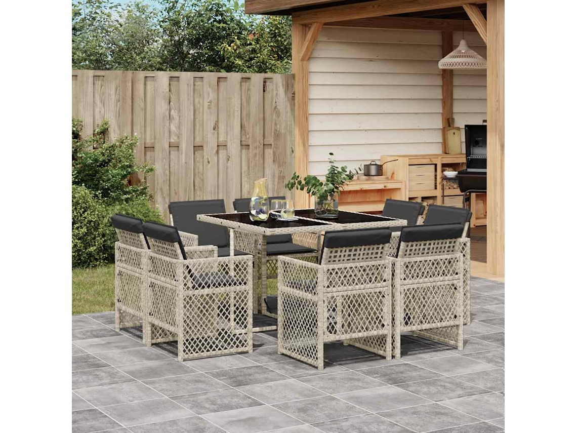 Vidaxl 9 Pcs Conjunto De Jantar P/ Jardim C/ Almofadões Cinzento Claro