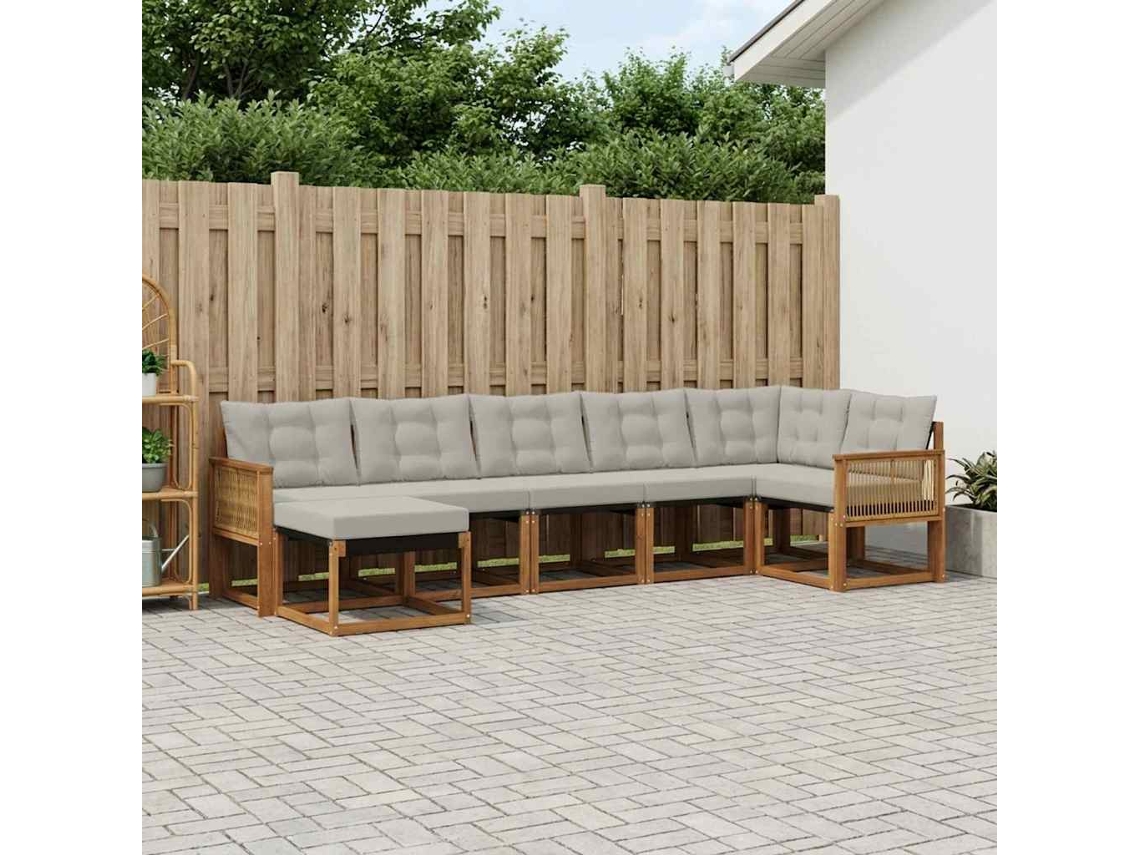 Vidaxl Conjunto De Sofás Para Exterior 7 Pcs Natural E Cinzento-claro