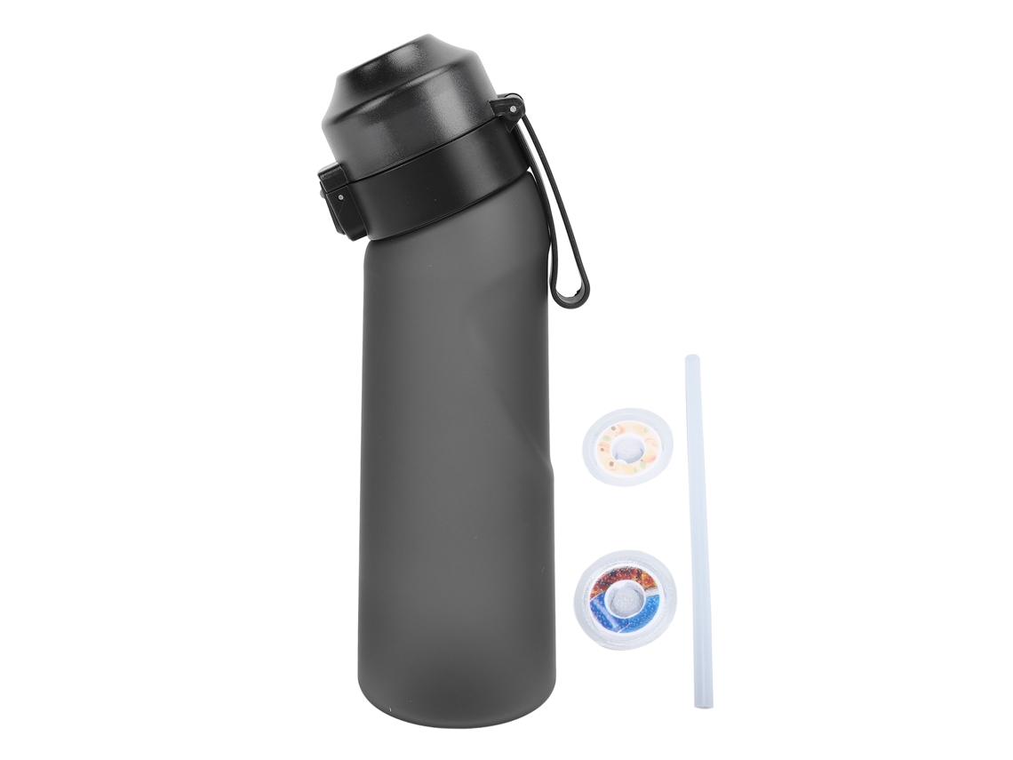 Botella De Água Aromática Air 650ml Com Cana E 2 Anéis Para Caminhada Piquenique Preto Mate