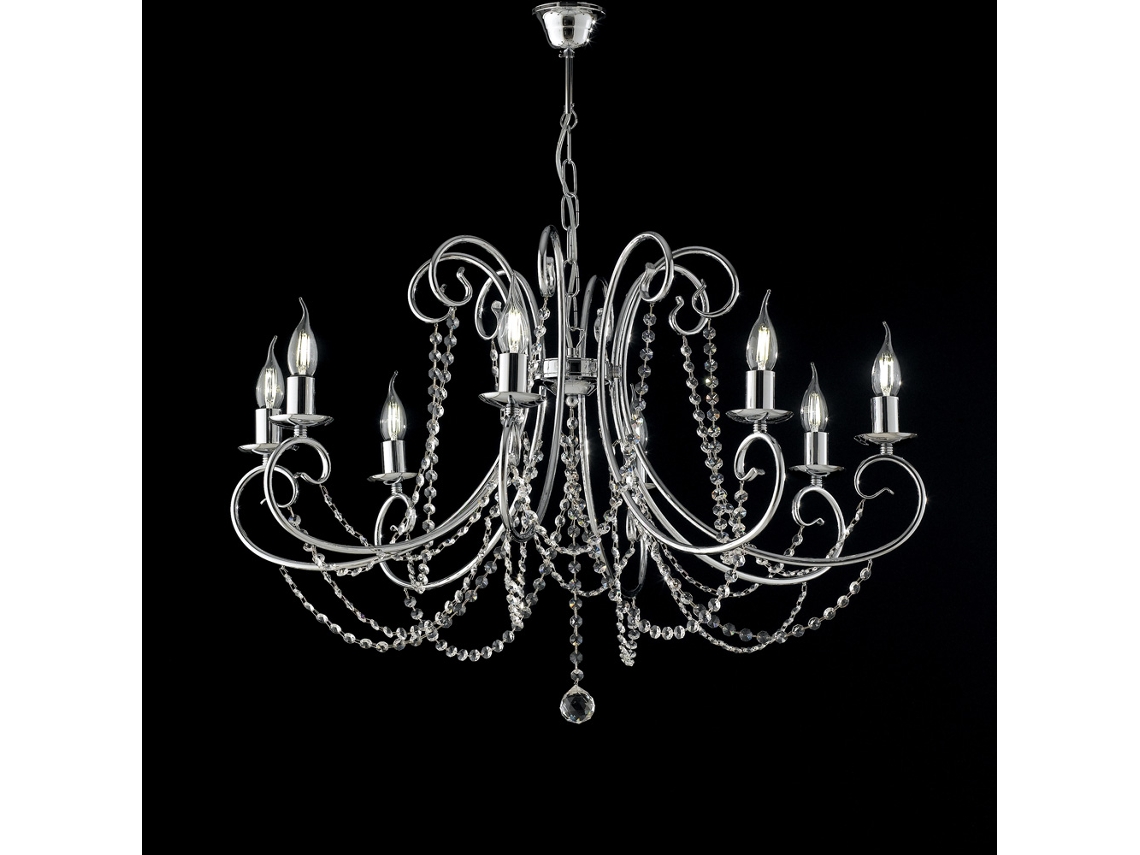 Magda - Lustre De Ferro Cromado 8 Luzes 118 - Ø74 - Bl146-8-cr