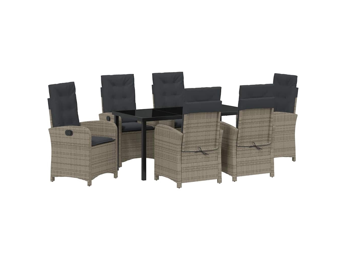 Conjunto 7 Conjunto De Jantar Para Jardim Vidaxl Cinzento Vime Pe