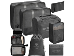 Conjunto De 8 Organizadores De Mala, Cor Preto, Para Organizar Roupas, Calçado E Acessórios Em Viagem